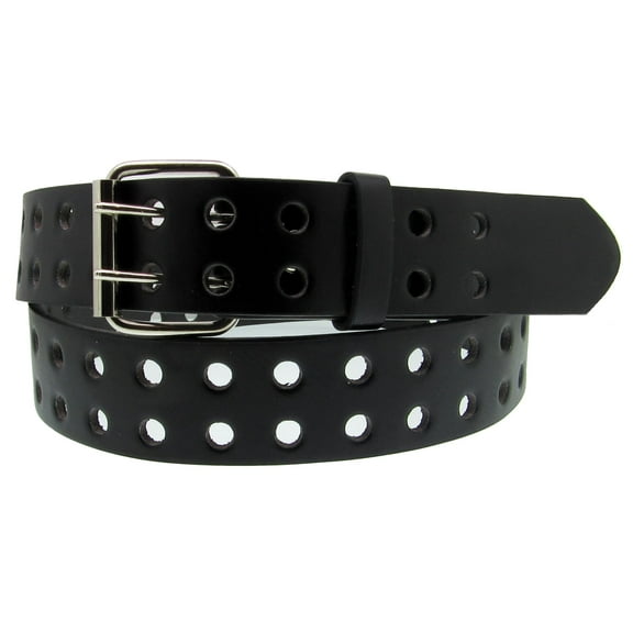 Black 2 Holes Row Bonded Leather Belt Removable Buckle