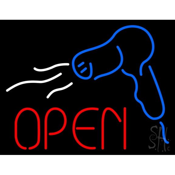 Red Open Hair Dryer Logo LED Neon Sign 15 x 19 - inches, Black Square Cut Acrylic Backing, with Dimmer - Bright and Premium built indoor LED Neon Sign for Defence Force.