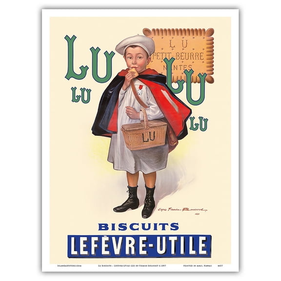 Lu Biscuits - The Little Student (Le Petit Ecolier) - Lefèvre-Utile (LU) - Vintage Advertising Poster by Firmin Bouisset c.1897 - Master Art Print (Unframed) 9in x 12in