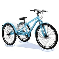 MOPHOTO 24/26 Inch Mountain Tricycle for Adults, 7 Speed Seniors Three Wheel Bikes,  Men's Women's Tricycles Trikes with Shopping Basket, Exercise