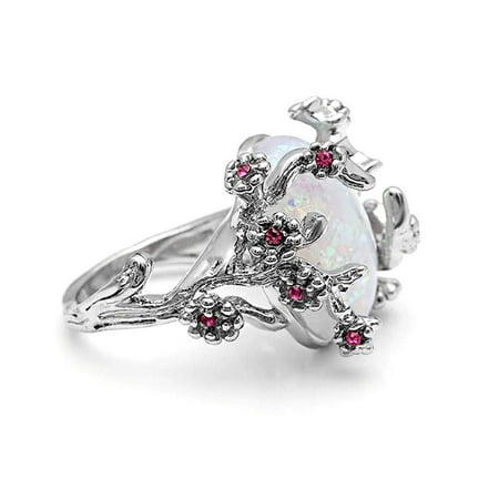 Ginger Lyne Collection Henrietta Tree Branch Setting Oval White Lab Created Fire Opal Ring Size