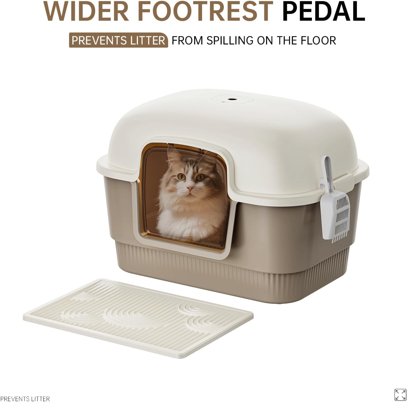 Litter Box with Litter Mat and Scoop,High Wall Enclosed  Litter Boxes for Anti-Leakage, Covered Kitty Litter Box with Handle and Buckles for Portability and , Odor Control (Brown)