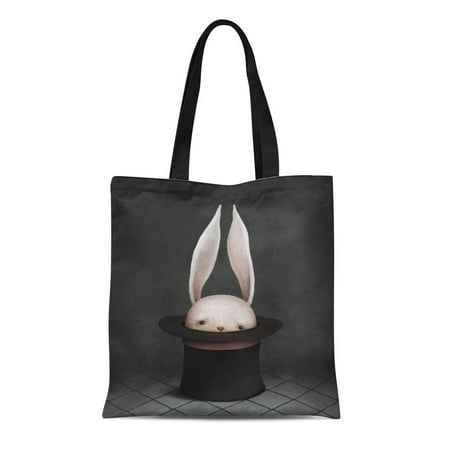 SIDONKU Canvas Tote Bag Artist Conceptual of Wonderland Hiding Small Rabbit in Hat Beautiful Reusable Shoulder Grocery Shopping Bags Handbag