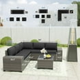 thumbnail image 5 of Kullavik 7 Pieces Outdoor Patio Furniture Set with with 48000 BTU Outdoor Pyramid Patio Heater,PE Wicker Rattan Sectional Sofa Patio Conversation Sets,Black, 5 of 7
