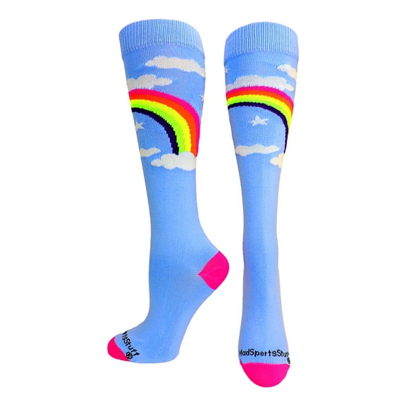 Neon Rainbow Clouds OTC Socks (Sky Blue, Medium)