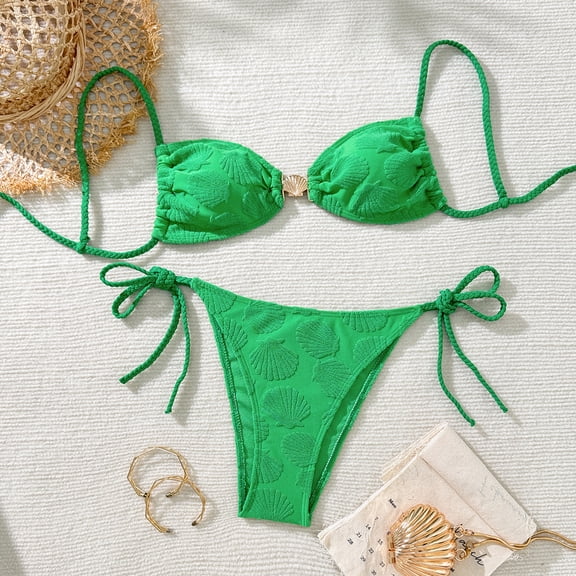 Womens Bathing Suits, Women's Bikini Swimsuits, 2 Piece Swimsuit for Women, Women's Two Piece Bikini Set With Adjustable Triangle Top and Cheeky Bottom for Beach Vacation, Green L