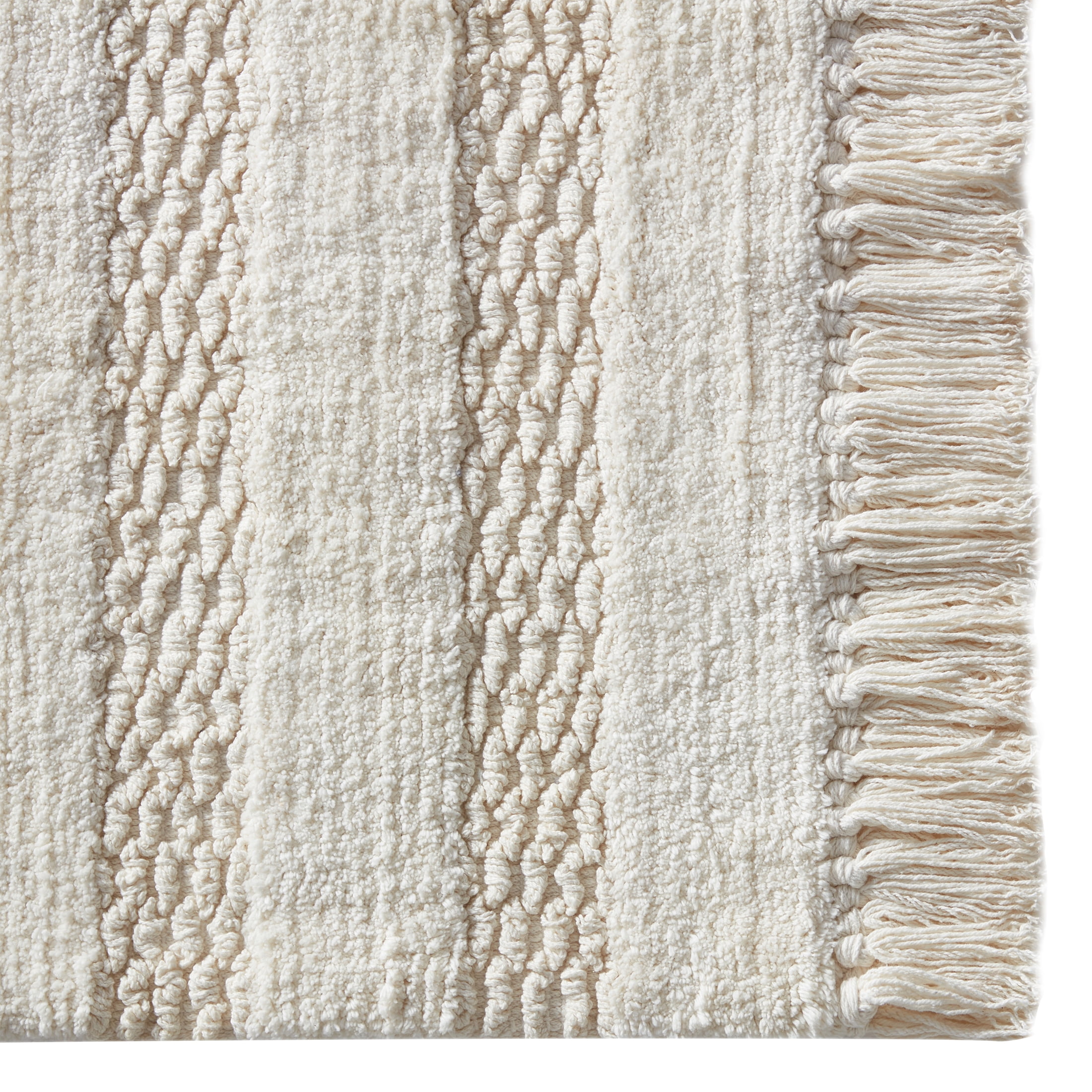 My Texas House Lancaster Fringe Cotton Bath Rug , Ivory, 20" x 32"