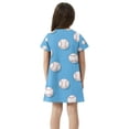 thumbnail image 3 of Baseball Pattern Girls' Casual Dresses Short Sleeve Cotton Dress for School Daily Wear 7-8Y, 3 of 8