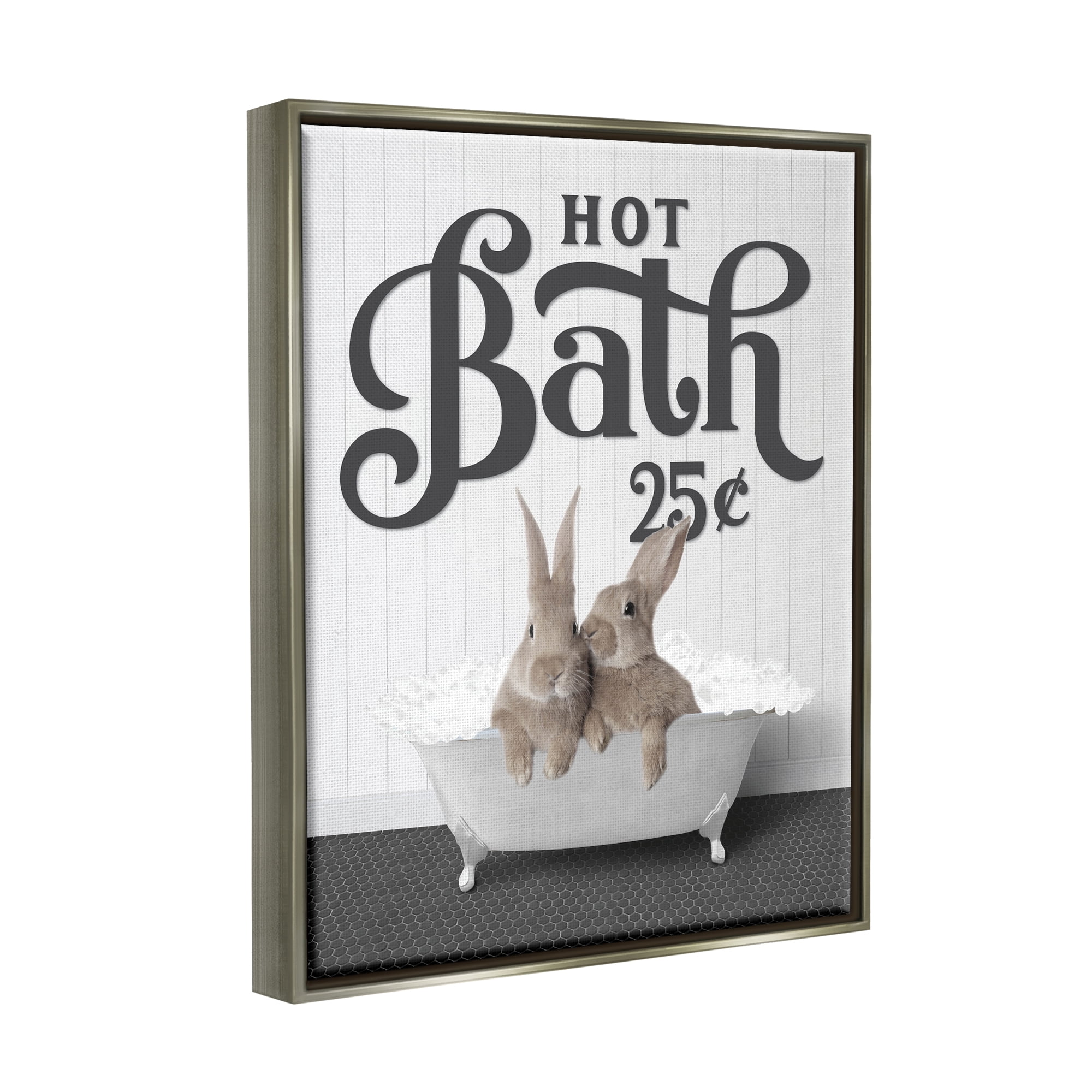 Stupell Industries Hot Bath Bunnies Animals & Insects Painting Gray Floater Framed Art Print Wall Art, 17 x 21