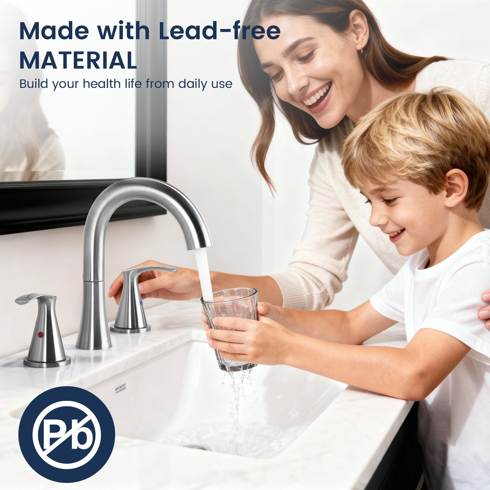 APPASO SUS304 Stainless Steel 8" Widespread Bathroom Faucet, Brushed Nickel 2 Handle High Arc with Pop-Up Drain, 3 Hole Deck Mount Sink Faucet, Modern Design
