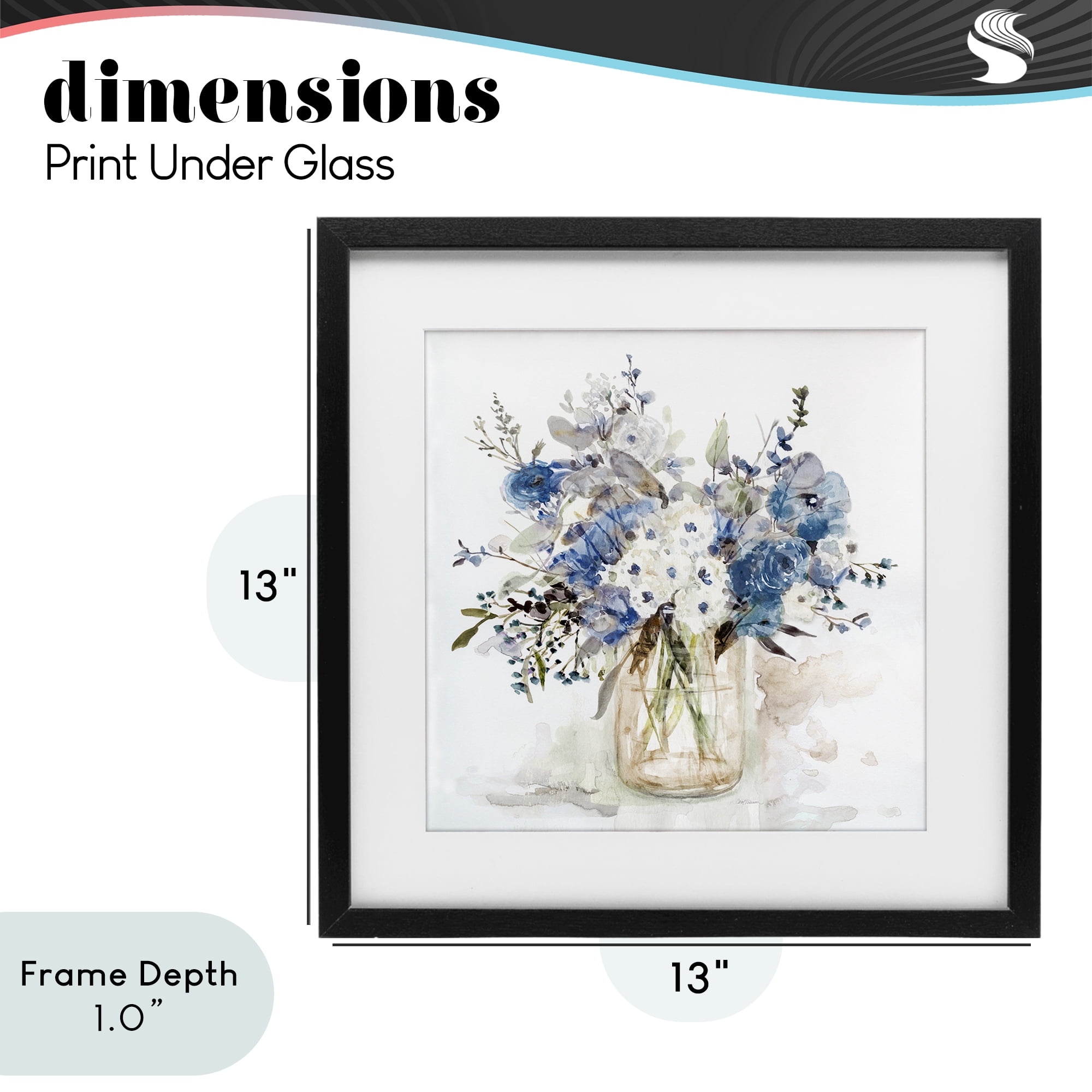 Stupell Industries Blue & White Spring Flowers Black Framed Print Under Glass, design by Carol Robinson