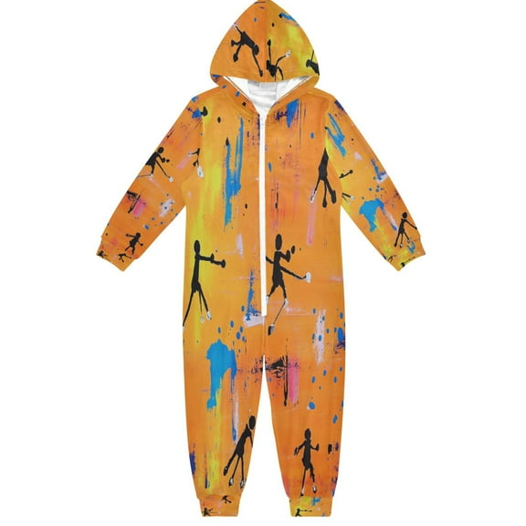 Soft Big Kids Onesie Pajamas Cozy Loose-Fit Jumpsuits for kids with Pockets for Christmas Lounge & Play People Playing Hockey