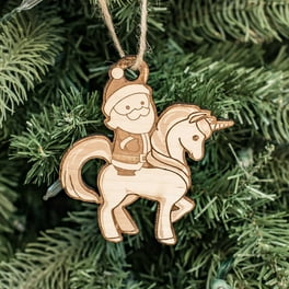 Ornament - Santa's Unicorn - Raw Wood 3x4in Ornament - Santa's Unicorn - Raw Wood 3x4in