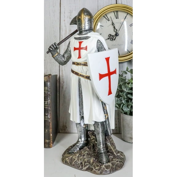 Ebros White Cloak Caped Medieval Crusader Bardiche Axeman Knight Statue Figurine