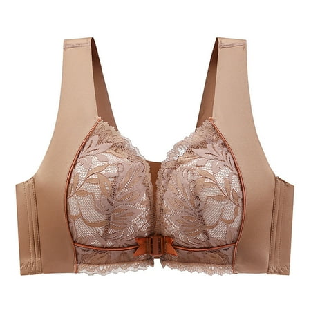 miqiqism Full Coverage Bra Women No Underwire Embroidery Lace Bralettes Minimizer Bras Convertible Straps T-Shirt Bras Support Bra Workout Brassiere Everyday Bra 03_Khaki Small