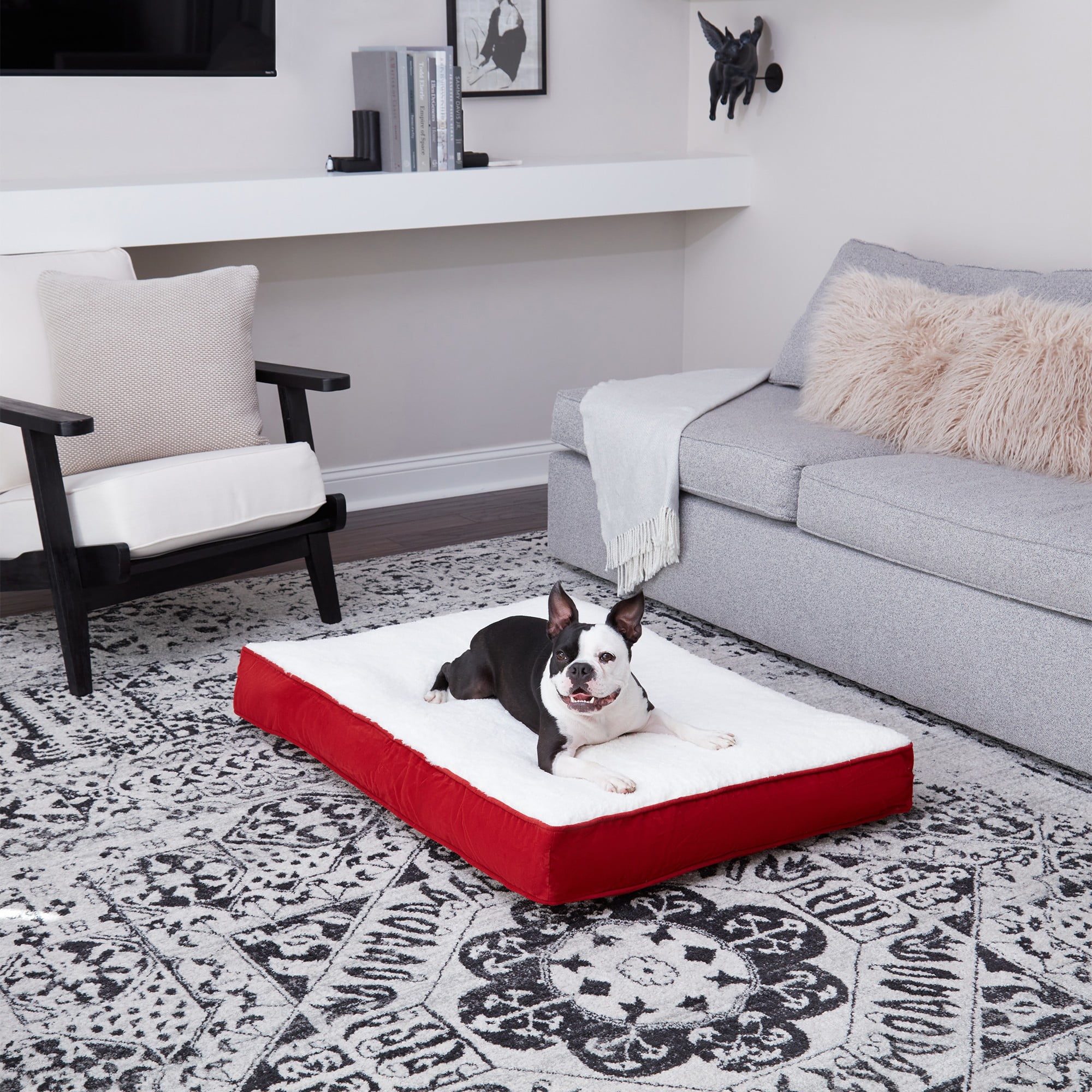 Happy Hounds Daisy Deluxe Sherpa Supportive Dog Bed, Crimson, Medium (42 x 30 in.)
