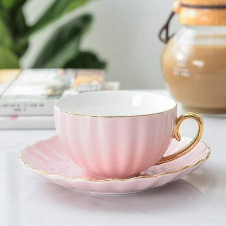 

Pink Cute Creative Porcelain Cups and Saucers Porcelain Simple Tea Set Modern Design Coffee Cup Tazas Para Cafe