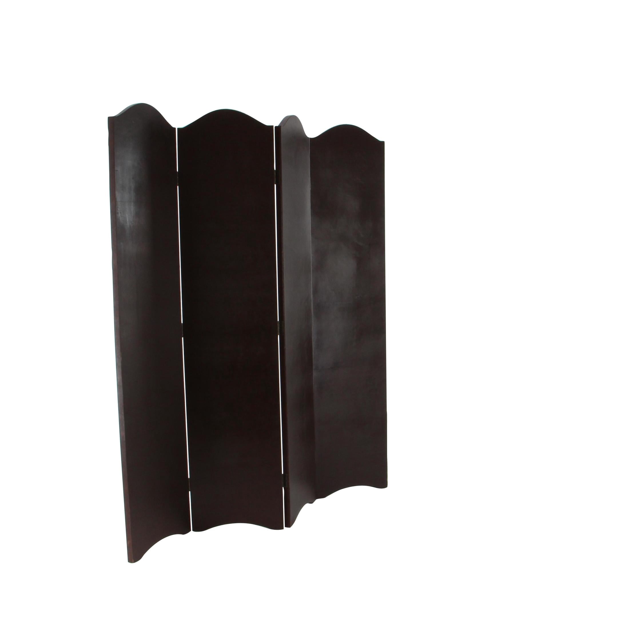 DecMode 64" x 71" Brown Faux Leather Scroll Foldable Partition 4 Panel Room Divider Screen with Faux Leather Detailing, 1-Piece