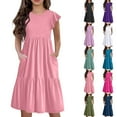 thumbnail image 1 of Teen Girls Dresses Casual Summer Midi Dress with Pockets Short Sleeve Loose Fit Flowy Sundress for Beach Party ,Sie:100, 1 of 9