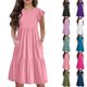 thumbnail image 1 of Teen Girls Dresses Casual Summer Midi Dress with Pockets Short Sleeve Loose Fit Flowy Sundress for Beach Party ,Sie:90, 1 of 9