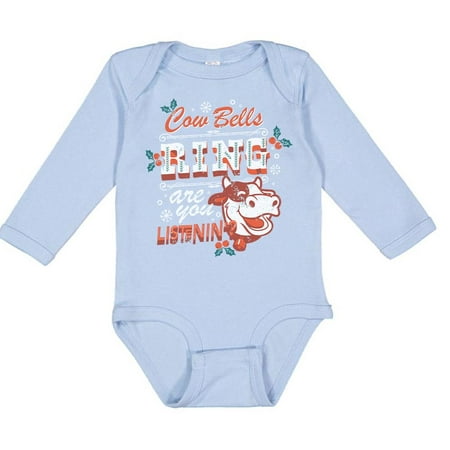 

TeesAndTankYou Cow Bell s Ring Are You Listenin  Christmas Long Sleeve Baby Onesie Infant One Piece Bodysuit 18 Months Light Blue