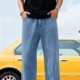 thumbnail image 5 of RYDCOT Mens Low Rise Stretch Relaxed-Fit Workwear Carpenter Jeans Straight Leg Washed Retro Denim Pants Dark Blue, 5 of 9