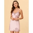 thumbnail image 3 of Mini vestido de pijama Allegra K con camisón de encaje escote en V sexy de satén Rosa M, 3 of 6