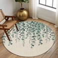 thumbnail image 2 of Round Area Rugs Collection 6 Ft, Teal Green Eucalyptus Leaves Non-Slip Residential Carpet, Spring Plants Country Beige Indoor Crawling Mats Runner Rugs for Living Room/Dining Room/Bedroom, 2 of 8