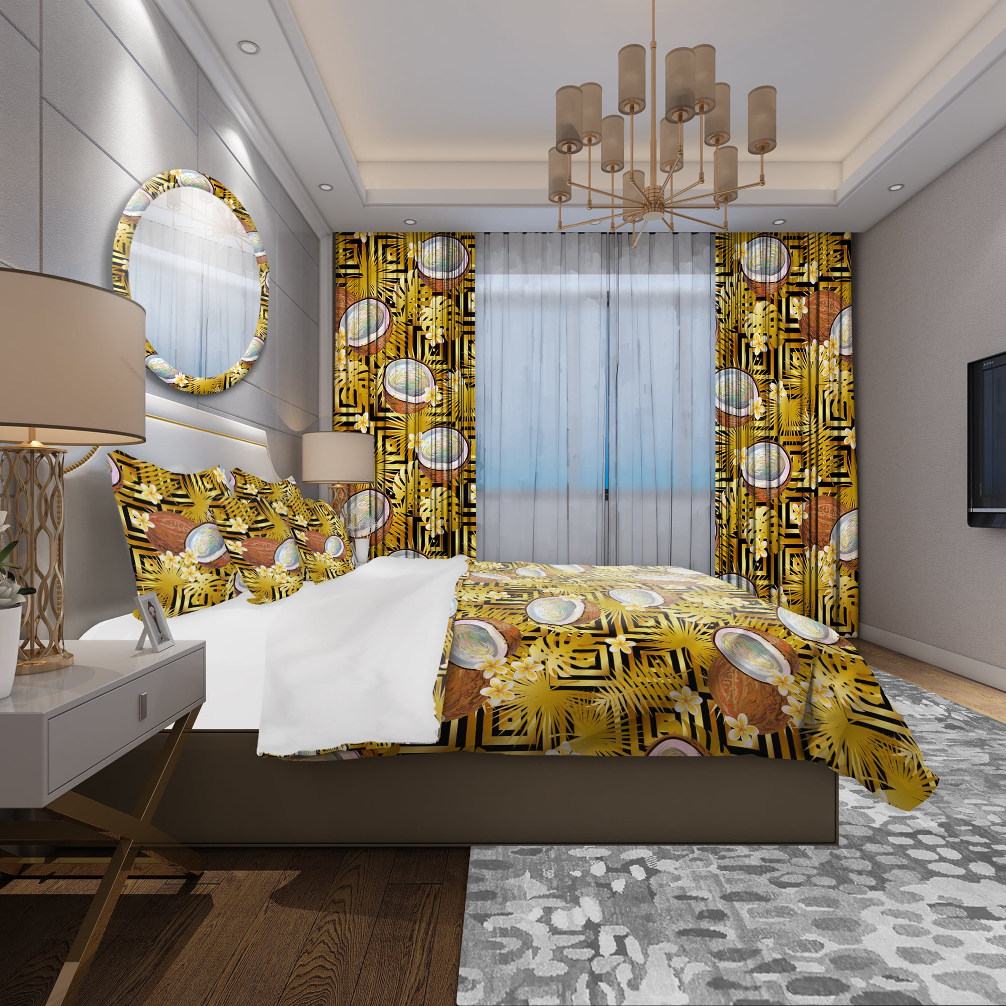 Designart 'Tropical Pattern with Coconuts & Flowers' Tropical Duvet Cover Set