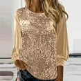 thumbnail image 2 of Enjoytime Shirts for Women Trendy Long Sleeve Solid Color Round Neck Sequin Blouse Business Casual Work Tops, 2 of 7