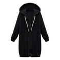 thumbnail image 4 of Womens Hoodie Fall Solid Casual Zip Up Fleece Hoodies Tunic Sweatshirt Long Hoodie Jacket with Pocket Sweatshirts for Women Trendy Black XXL=5, 4 of 4