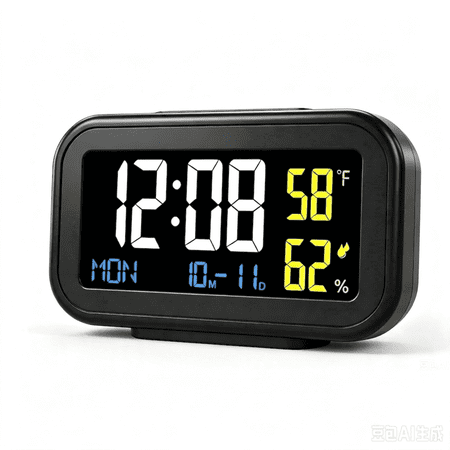 DAYBETTER Digital Alarm Clock, Large Backlit LCD Screen, Temp Humidity Detector, Snooze, Date Week & Min Max Temp Memory for Home Bedroom Office