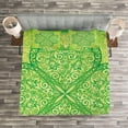 thumbnail image 3 of Ambesonne Irish Quilted Bedspread Set 3 Pcs, Traditional Heart Motif, Queen Size, Green Pale Avocado Green, 3 of 3