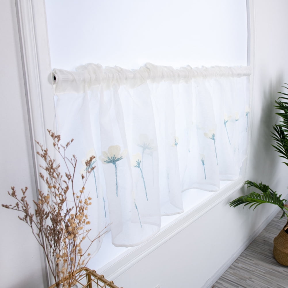 1PC Embroidery Short Curtain Panel Rod Pocket Kitchen ...