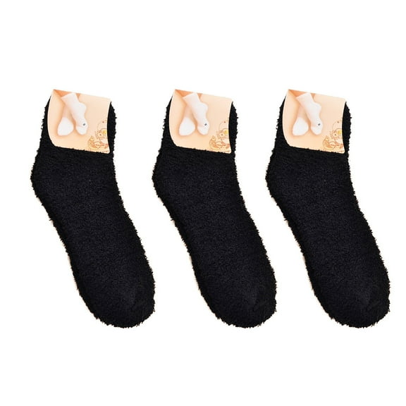 KDSJSXW Socks Ankle Women Fuzzy Cozy Slipper Socks Warm Soft Winter Plush Home Sleeping Socks Mens Black Ankle Socks (Black,One Size)