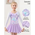thumbnail image 3 of FEOYA Girls Gymnastic Leotard Long Sleeve Kid Dance Sparkly Unitards Activewear Ballet Outfit Dancewear with Skirt Hairband 9-10 Years Purple, 3 of 6