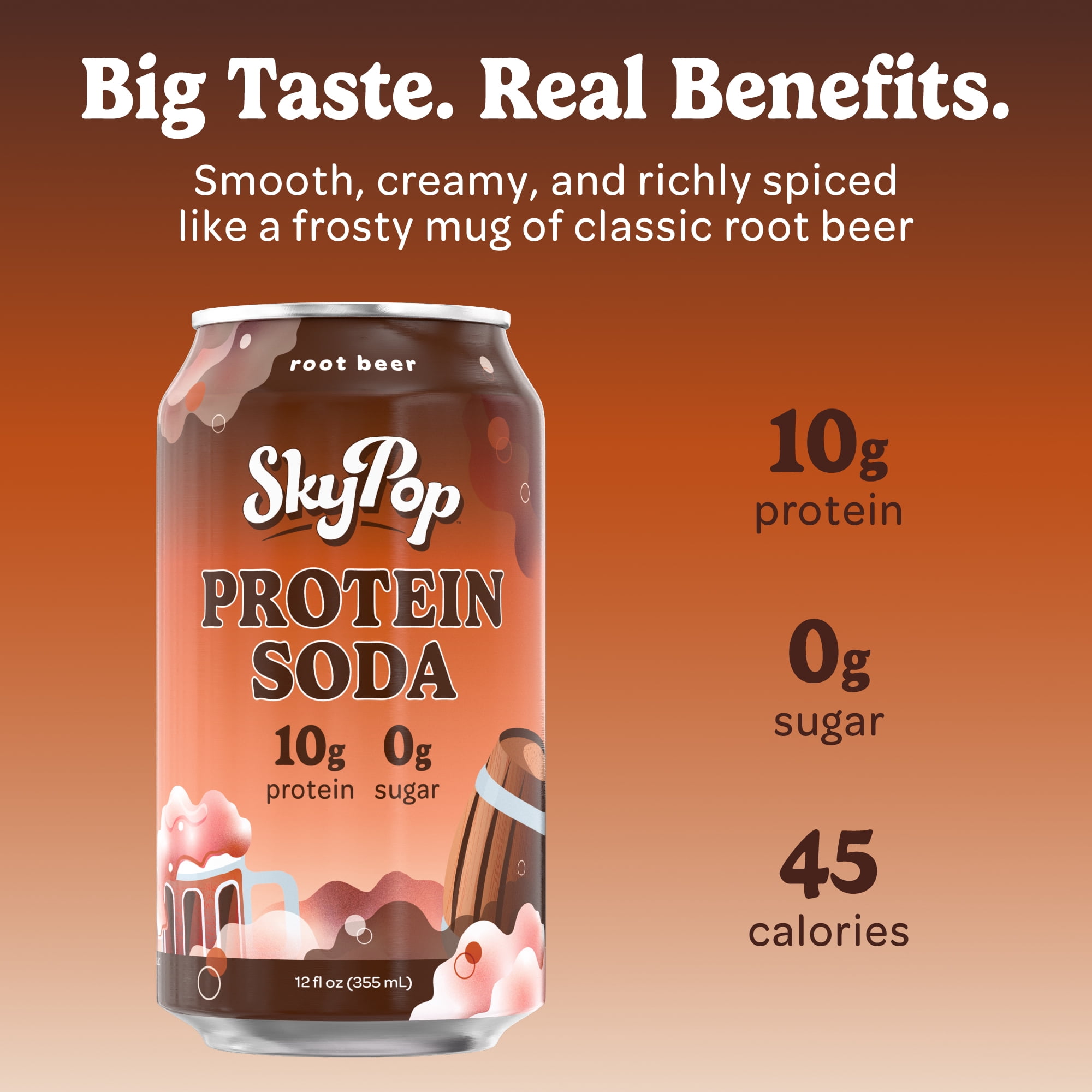 SkyPop™ Protein Soda - Next-Generation Soda Crafted with Bold Flavor, 10g of Whey Protein, & Only 45 Calories - No Artificial Flavors or Colors - Sugar, Gluten & Caffeine Free - (12 Pack, Root Beer)