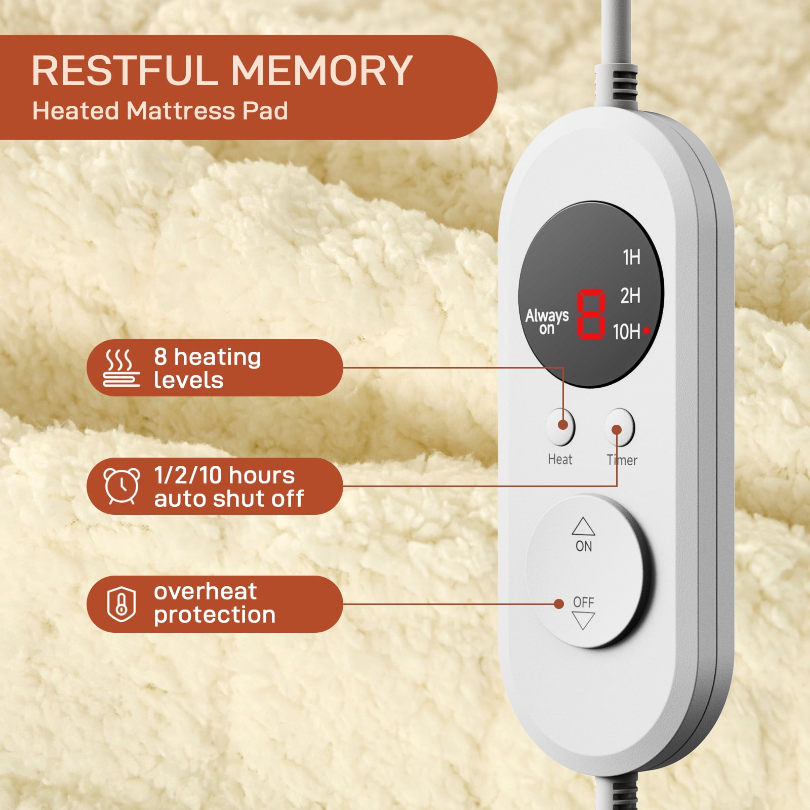 SOHTOPHO Heated Mattress Pad Full, Heated Blanket, Beige, 54" x75", Electric Mattress Pads, Heated Mattress, Bed Warmer, Bed Heater, Electric Blanket, Heated Mattress Cover, Heated Pad for Bed