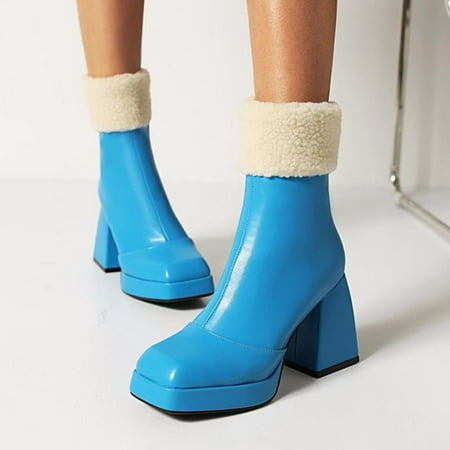 

Women Warm Shoes Solid Color Square Toe High Heels Casual Fashion Zip Ankle Boots