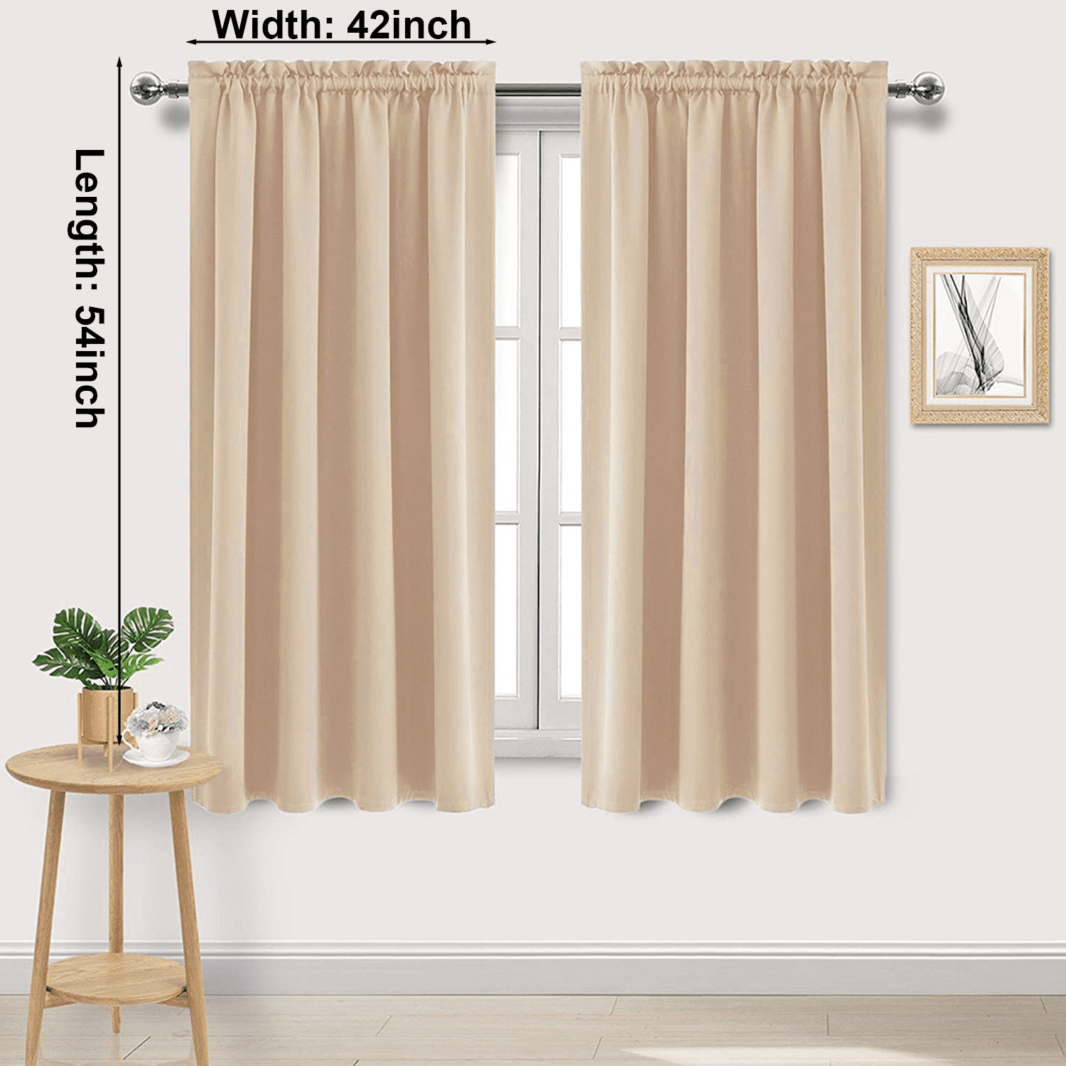 Blackout Curtains for Bedroom 54 Inch Length 2 Panels Set, Thermal Insulated Privacy Energy Saving Rod Pocket Window Curtain Room Darkening Drapes, W42 x L54 Inch