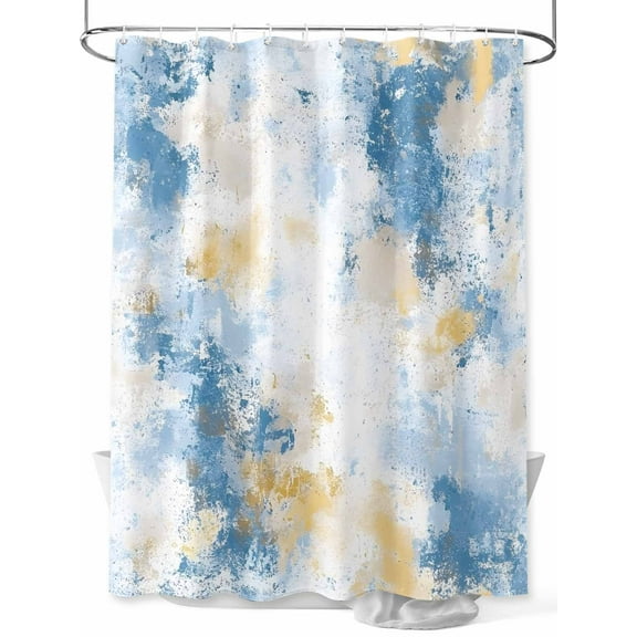 Abstract Graffiti Shower Curtain, White Yellow Blue Oil Painting Style Waterproof Shower Curtain Set with 12 Hooks Lightweight Washable Fabric Shower Curtains for Bathroom 72x72 Inches