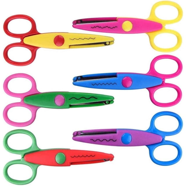 Tijeras para manualidades creativas, diseño único, colores divertidos, corte suave, juego de 6, agarre suave ergonómico, tijeras de arte de seguridad, tijeras de plástico para niños para dar rienda