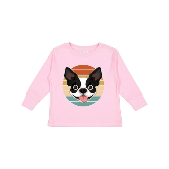 Inktastic Boston Terrier Dog Retro Sunset Boys or Girls Long Sleeve Toddler T-Shirt