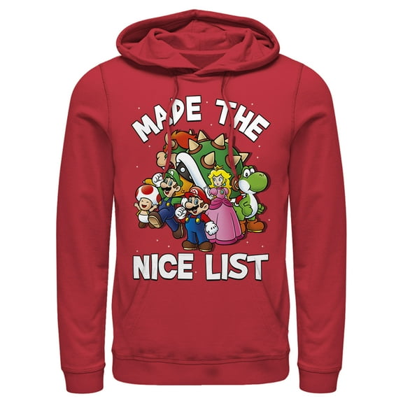 Men's Nintendo Mario Character Nice List Pull Over Hoodie Red 3X Large