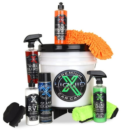 Liquid X Full Exterior Bucket Kit - Car Wash Bucket, Car Shampoo, Wheel Cleaner, Detail Spray, Tire Dressing