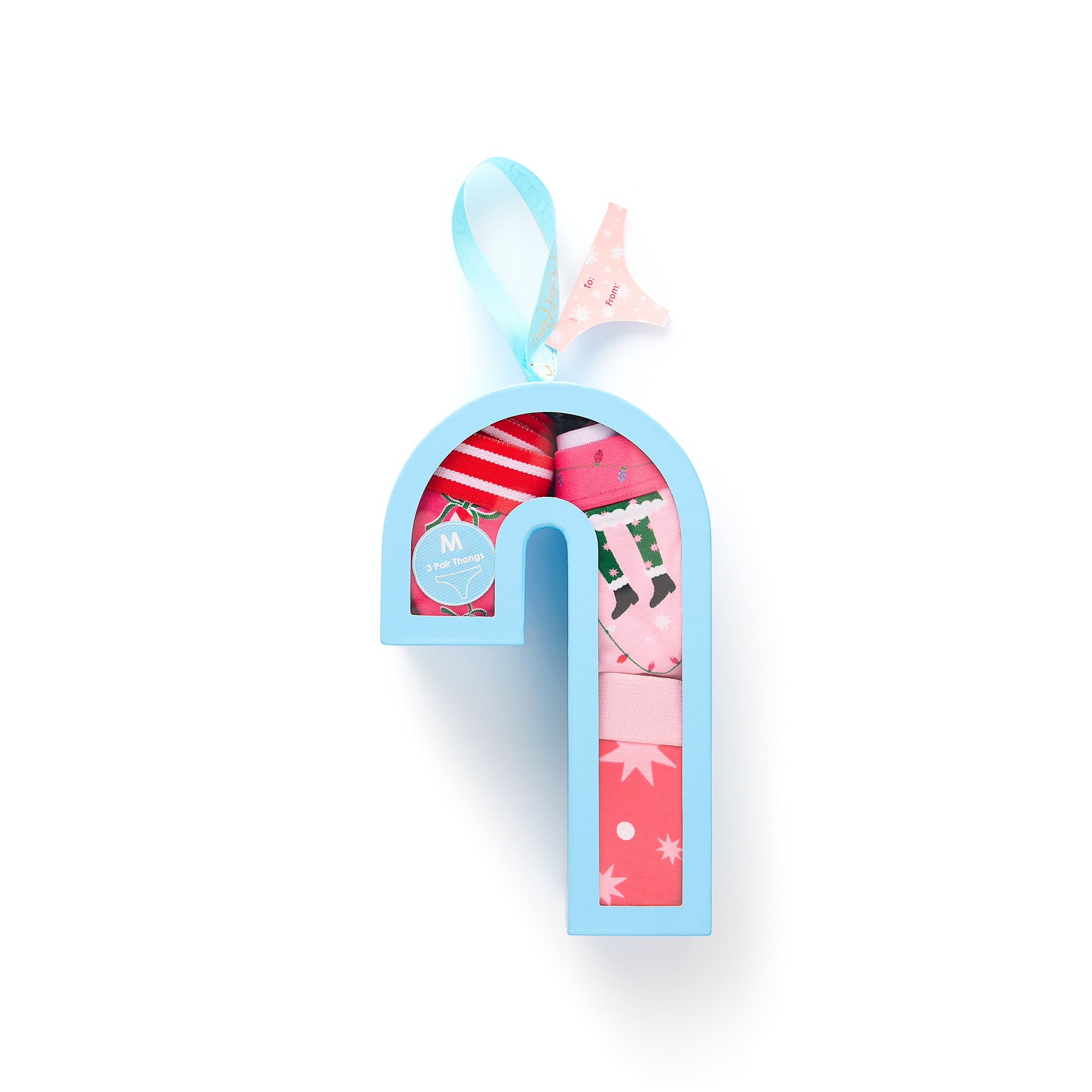 Packed Party Women's Candy Cane Giftable Christmas, 3-Pack, Thong Panties, Sizes S-XXL