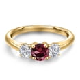 thumbnail image 3 of Gem Stone King 18K Yellow Gold Plated Silver Red Rhodolite Garnet and Lab Grown Diamond Engagement Ring for Women | 1.14 Cttw | Round 5MM | Gemstone January Birthstone | Size 5, 3 of 6