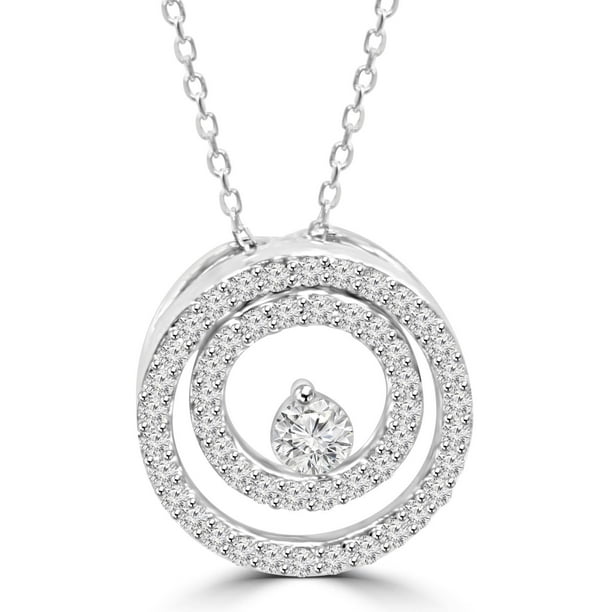 Diamant 1/2 Ct Double Cercle Solitaire Pendentif 14K Or Blanc 18" Chaîne
