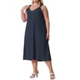 thumbnail image 4 of Agnes Orinda Women's Plus Size Summer Dress V Neck Sleeveless Sundresses Casual Tea-Length Tank Dresses 3X Navy Blue, 4 of 6
