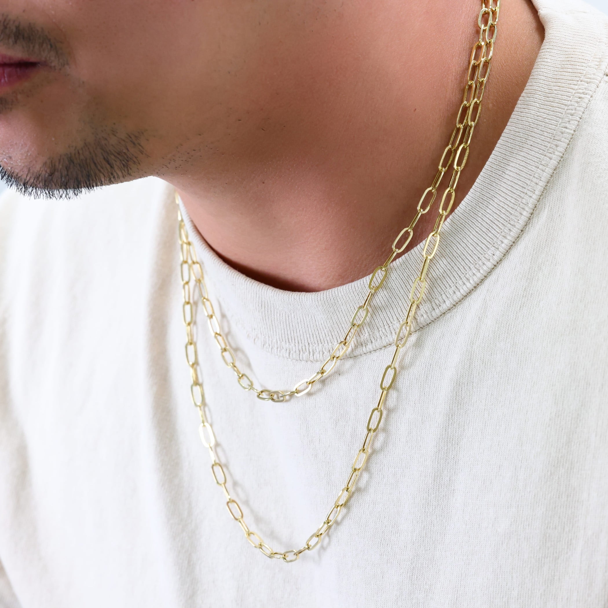 Nuragold 14k Real Yellow Gold Paperclip 4mm Elongated Cable Link Necklace (16"-24") Dainty Italian Jewelry for Men & Women